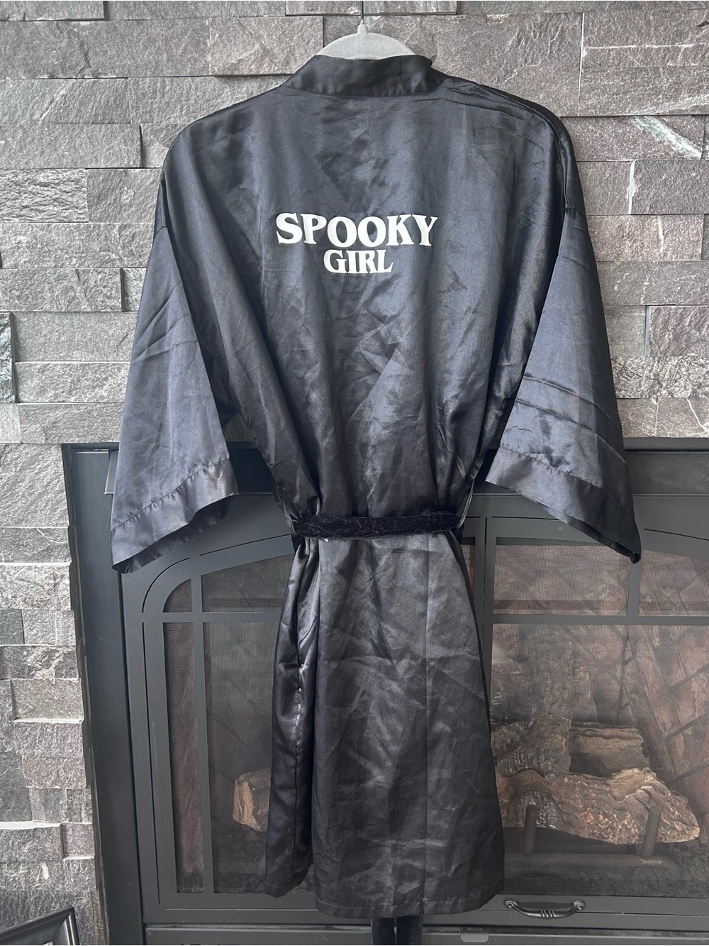 Black "Spooky Girl" Satin Loungewear Robe
